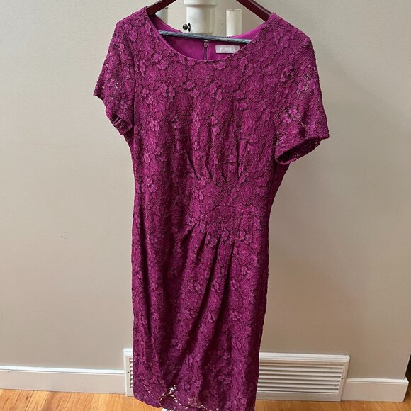 PLANET Womens 12 LACE Plum Purple Lined Party DRESS w zip, short cap sleeve - Picture 1 of 14